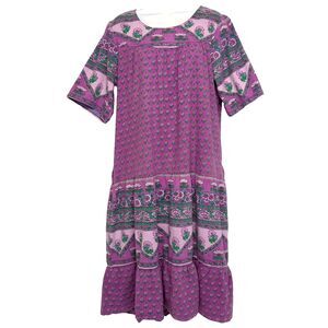 The Vermont Country Store Floral Dress Women's Prairie Cottagecore Purple M